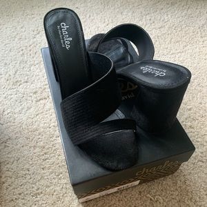 New CD Black Suede Heeled Sandals